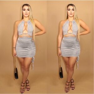 Silver two piece mini skirt Set